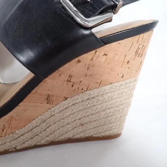 Antonio Melani Woman's 9M Leather Black and White Cork/Jute Wedge sandals - Picture 6 of 9